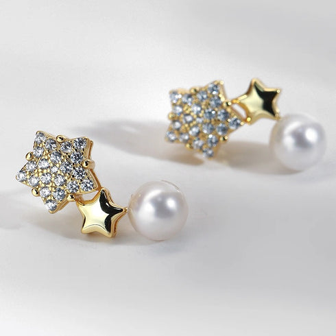 Elegant Pearl Drop Zirconia Star Earrings - COCO Style